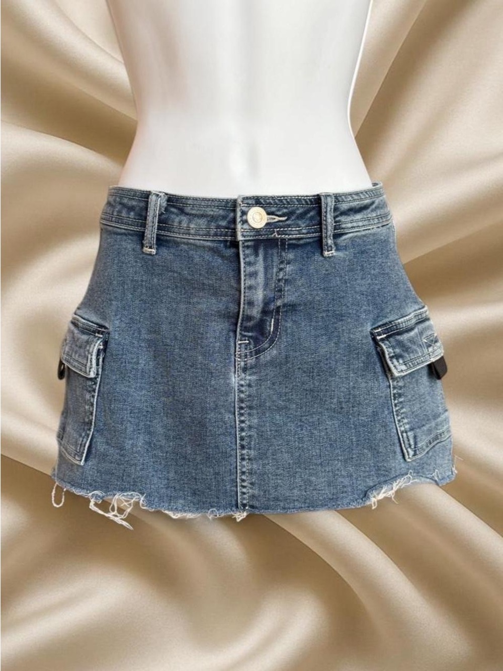 Princess Polly Blue Distressed Denim Cargo Mini Skirt